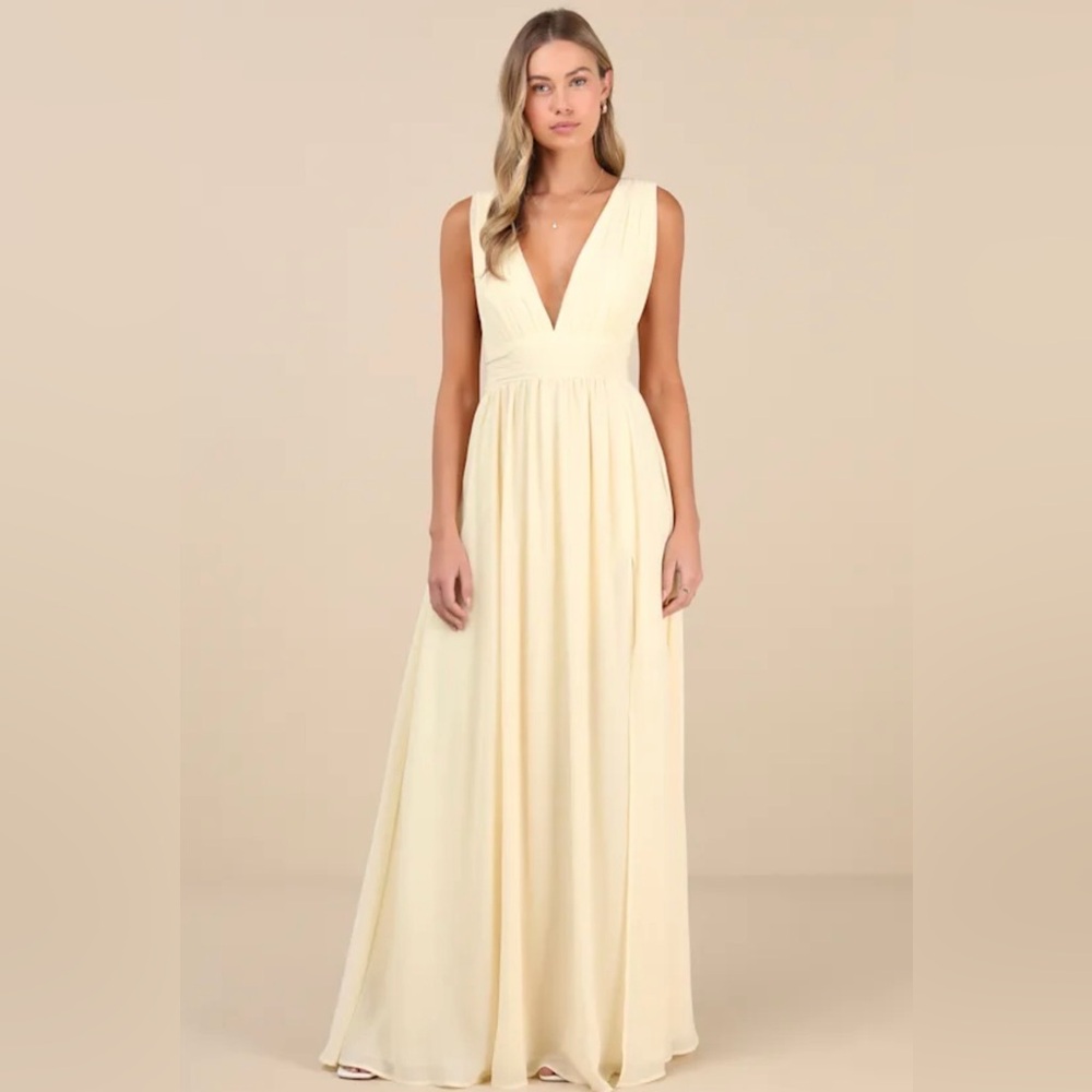 Lulus Heavenly Hues Pale Yellow Maxi Dress XS NWT